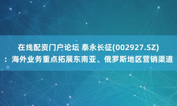 在线配资门户论坛 泰永长征(002927.SZ)：海外业务重点拓展东南亚、俄罗斯地区营销渠道